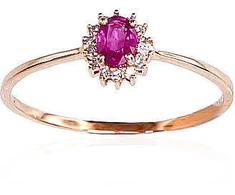 Diamond Sky Jewelry Raudono aukso 585 prabos žiedas su deimantais ir rubinais „Ferro VII“