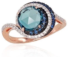 Diamond Sky Jewelry Raudono aukso 585 prabos žiedas su deimantais, topazais ir safyrais „Constellation II“