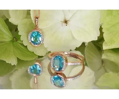 Diamond Sky Jewelry Raudono aukso 585 prabos žiedas su deimantais ir topazais „Femme Fatale“