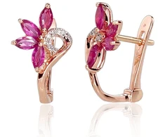 Diamond Sky Jewelry Raudono aukso 585 prabos auskarai su deimantais ir rubinais „Crystallite IV“