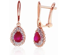 Diamond Sky Jewelry Raudono aukso 585 prabos auskarai su deimantais ir rubinais „Renaissance II“