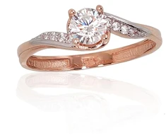 Diamond Sky Jewelry Raudono aukso 585 prabos žiedas su cirkoniais „Juno Gold XXVI“