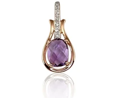 Diamond Sky Jewelry Raudono aukso 585 prabos pakabukas su deimantais ir ametistais „Grakštumas“