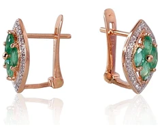 Diamond Sky Jewelry Raudono aukso 585 prabos auskarai su deimantais ir smaragdais „Aleksandrija IV“