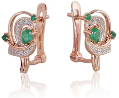 Diamond Sky Jewelry Raudono aukso 585 prabos auskarai su deimantais ir smaragdais „Groteks II“