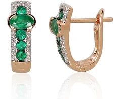 Diamond Sky Jewelry Raudono aukso 585 prabos auskarai su deimantais ir smaragdais „Amžinybė“