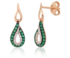 Diamond Sky Jewelry Raudono aukso 585 prabos auskarai su deimantais ir smaragdais „Princesės Ašara“