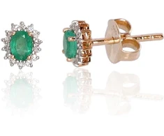 Diamond Sky Jewelry Raudono aukso 585 prabos auskarai su deimantais ir smaragdais „Ferro III“