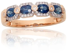 Diamond Sky Jewelry Raudono aukso 585 prabos žiedas su deimantais ir safyrais „Safyrų Gracija“