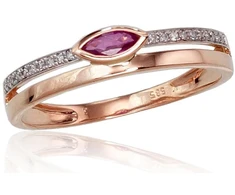 Diamond Sky Jewelry Raudono aukso 585 prabos žiedas su deimantais ir rubinais „Dangaus Dovana IV“
