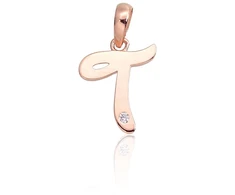 Diamond Sky Jewelry Raudono aukso 585 prabos raidės pakabukas su cirkoniais „T IV“