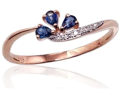 Diamond Sky Jewelry Raudono aukso 585 prabos žiedas su deimantais ir safyrais „Imperatoriaus Karūna IV“