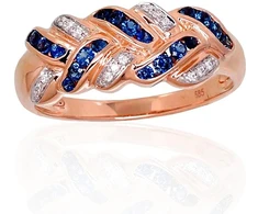 Diamond Sky Jewelry Raudono aukso 585 prabos žiedas su deimantais ir safyrais „Aukso Raštas XIII“