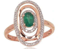 Diamond Sky Jewelry Raudono aukso 585 prabos žiedas su deimantais ir smaragdais „Emma II“