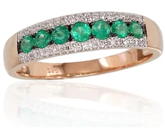 Diamond Sky Jewelry Auksinis žiedas su deimantais ir smaragdais „Kamelija V“