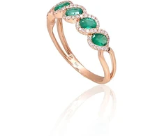Diamond Sky Jewelry Raudono aukso 585 prabos žiedas su deimantais ir smaragdais „Atėnė IV“
