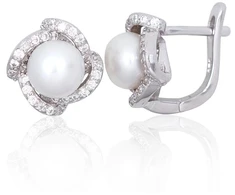 Diamond Sky Jewelry Sidabriniai auskarai su cirkoniais ir perlais „Sidabrinis Bloom“