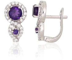 Diamond Sky Jewelry Sidabriniai auskarai su cirkoniais ir ametistais „Waltz“