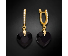Diamond Sky Jewelry Sidabriniai auskarai „Romantic Heart III (Jet)“ su Swarovski® kristalais