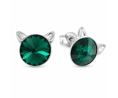 Diamond Sky Jewelry Sidabriniai auskarai „Cat (Emerald)“ su Swarovski® kristalais
