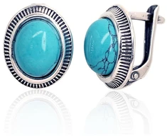 Diamond Sky Jewelry Sidabriniai auskarai su turkiu „Turquoise Moon II“