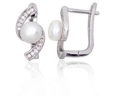 Diamond Sky Jewelry Sidabriniai auskarai su cirkoniais ir perlais „Moonwave“
