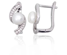Diamond Sky Jewelry Sidabriniai auskarai su cirkoniais ir perlais „Moonwave“