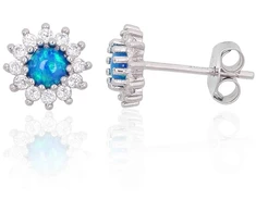 Diamond Sky Jewelry Sidabriniai auskarai su cirkoniais ir opalitu „Mėnulio Žavesys XI“