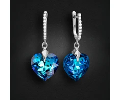 Diamond Sky Jewelry Sidabriniai auskarai „Romantic Heart III R (Bermuda Mėlyna)“ su Swarovski® kristalais
