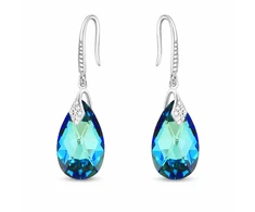 Diamond Sky Jewelry Sidabriniai auskarai moterims DiamondSky „Baroque III (Bermuda Mėlyna)“ su Swarovski kristalais