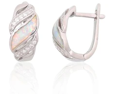 Diamond Sky Jewelry Sidabriniai auskarai su cirkoniais ir opalitu „Mėnulio Žavesys II“