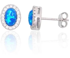 Diamond Sky Jewelry Sidabriniai auskarai su cirkoniais ir opalitu „Mėnulio Žavesys IV“