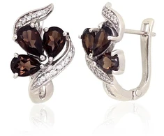 Diamond Sky Jewelry Sidabriniai auskarai su cirkoniais ir kvarcu „Smoky Petal“