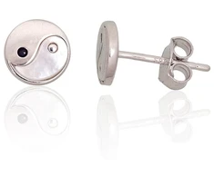 Diamond Sky Jewelry Sidabriniai auskarai su cirkoniais ir perlamutru „Yin Yang II“