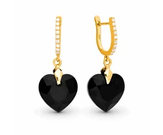 Diamond Sky Jewelry Sidabriniai auskarai „Romantic Heart III (Jet)“ su Swarovski® kristalais