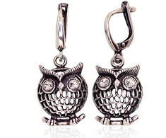 Diamond Sky Jewelry Sidabriniai auskarai su cirkoniais „Athena's Owl“