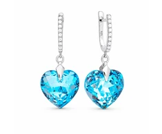 Diamond Sky Jewelry Sidabriniai auskarai „Romantic Heart III R (Aquamarine Shimmer)“ su Swarovski® kristalais