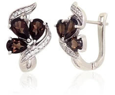 Diamond Sky Jewelry Sidabriniai auskarai su cirkoniais ir kvarcu „Smoky Petal“