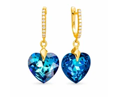 Diamond Sky Jewelry Sidabriniai auskarai moterims DiamondSky „Romantic Heart III (Bermuda Mėlyna)“ su Swarovski kristalais