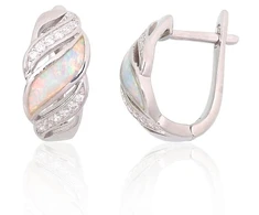 Diamond Sky Jewelry Sidabriniai auskarai su cirkoniais ir opalitu „Mėnulio Žavesys II“