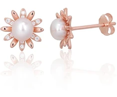 Diamond Sky Jewelry Sidabriniai auskarai su cirkoniais ir perlais „Daisy Light II“