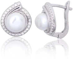 Diamond Sky Jewelry Sidabriniai auskarai su cirkoniais ir perlais „Pearl Muse V“