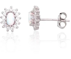 Diamond Sky Jewelry Sidabriniai auskarai su cirkoniais ir opalitu „Mėnulio Žavesys VI“