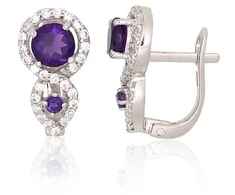 Diamond Sky Jewelry Sidabriniai auskarai su cirkoniais ir ametistais „Waltz“
