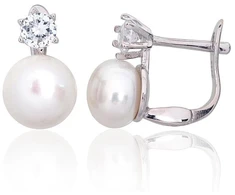 Diamond Sky Jewelry Sidabriniai auskarai su cirkoniais ir perlais „Moonlit Dew“