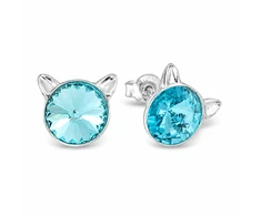 Diamond Sky Jewelry Sidabriniai auskarai „Cat (Light Turquoise)“ su Swarovski® kristalais