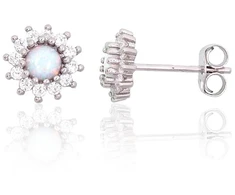 Diamond Sky Jewelry Sidabriniai auskarai su cirkoniais ir opalitu „Mėnulio Žavesys XIII“
