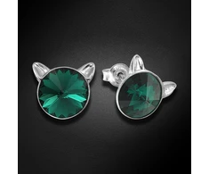 Diamond Sky Jewelry Sidabriniai auskarai „Cat (Emerald)“ su Swarovski® kristalais