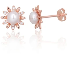 Diamond Sky Jewelry Sidabriniai auskarai su cirkoniais ir perlais „Daisy Light II“