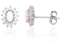 Diamond Sky Jewelry Sidabriniai auskarai su cirkoniais ir opalitu „Mėnulio Žavesys VI“